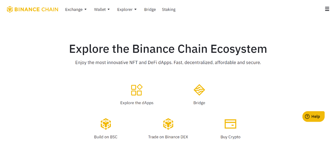 La página de inicio de Binance Chain