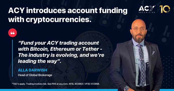 Los métodos de financiación criptográfica de ACY Securities incluyen BTC, ETH y USDT
