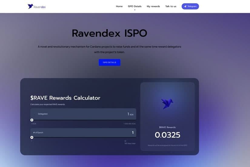 Cardano Dex Ravendex lanza ISPO antes del lanzamiento de Testnet