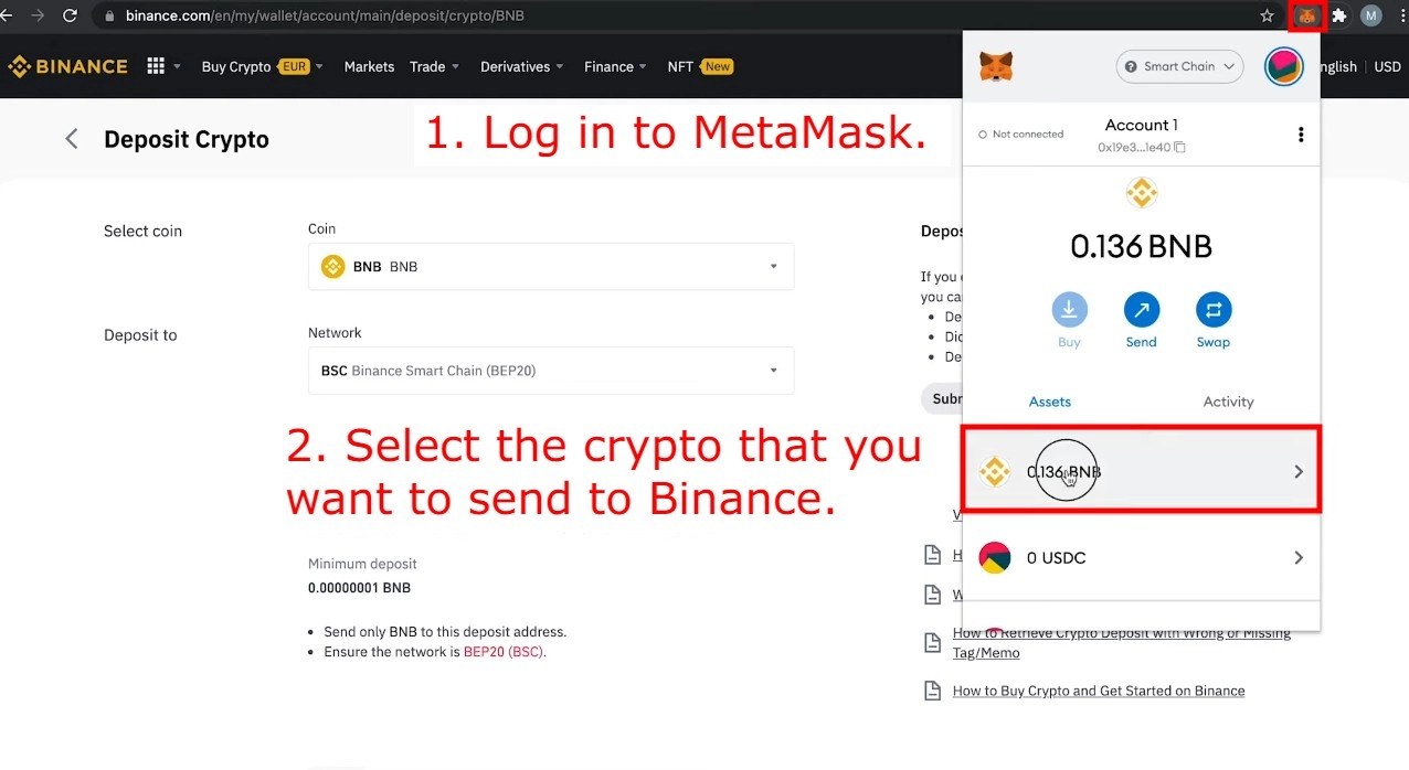 Cómo enviar criptomonedas desde MetaMask a Binance