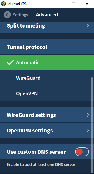 mullvad VPN protocols