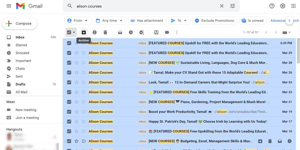 how to clean Gmail inbox using archives