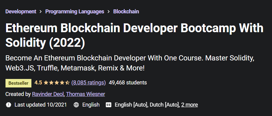 Ethereum Blockchain Developer Bootcamp