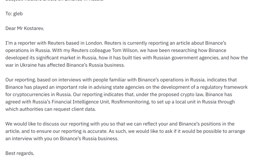 Binance reacciona contra Reuters;  Afirma una 