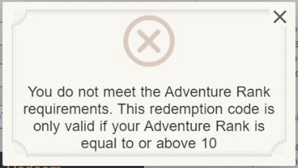 código genshin no canjeado debido a la restricción de rango de aventura