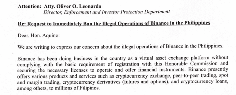 Thinktank filipino presiona a los reguladores para prohibir Binance de inmediato