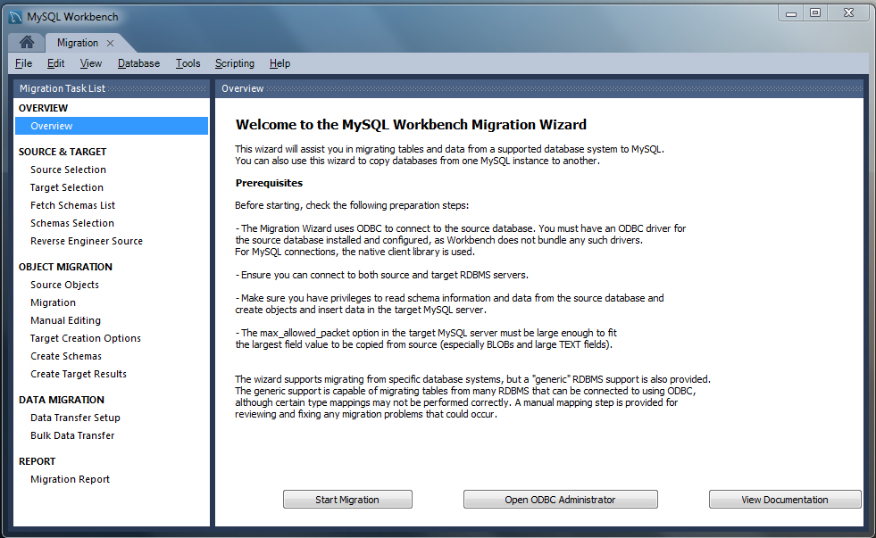 MySQL Workbench Migration Tool