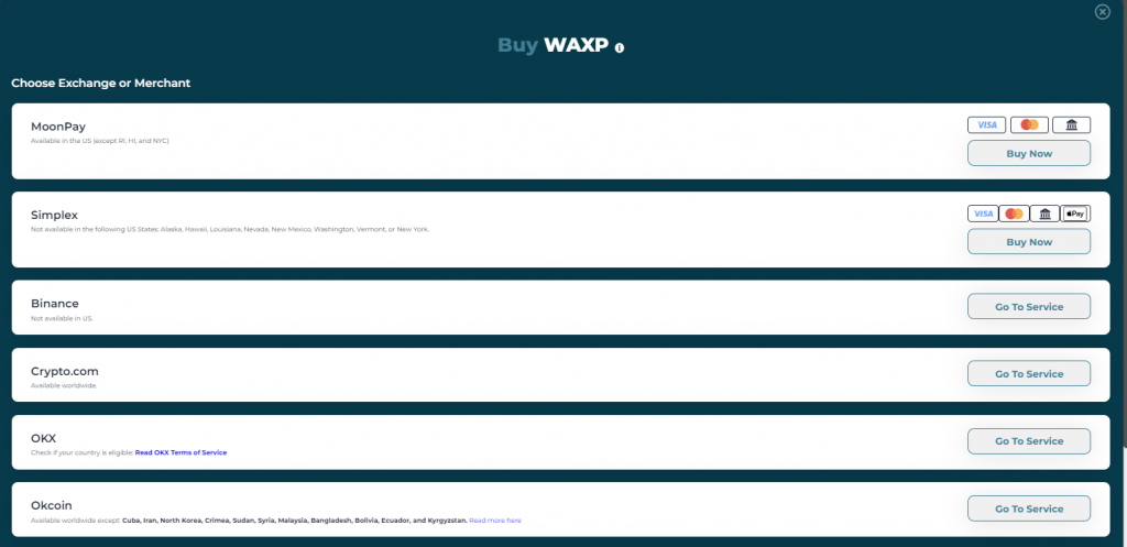 Página de compra de WAXP con opciones comerciales o de distribuidor