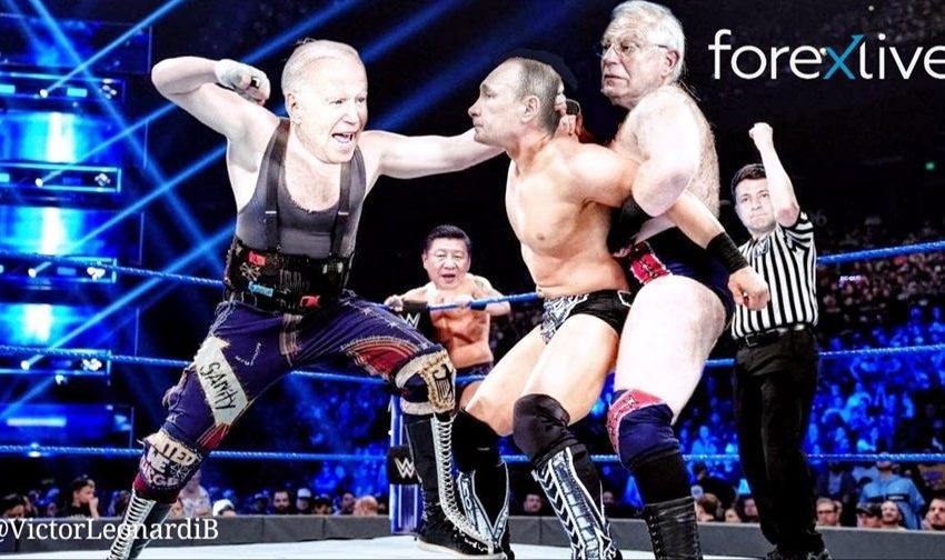 Wrestling meme Biden Putin Borrell Xi