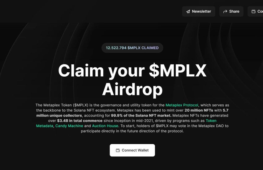 El precio del token Metaplex (MPLX) cae un 68% inmediatamente después del airdrop – CoinLive
