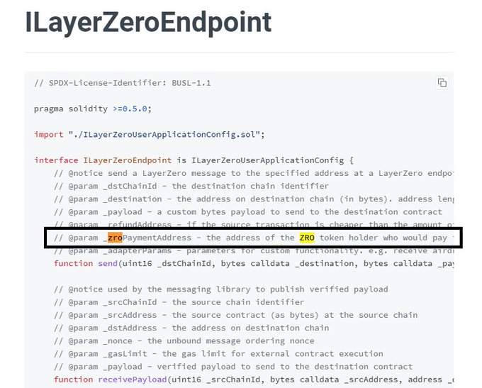 Fragmento de código del token LayerZero ZRO