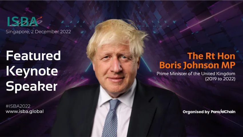 El ex primer ministro del Reino Unido, Boris Johnson, orador principal en el Simposio Internacional sobre Avances en Blockchain (ISBA) 2022