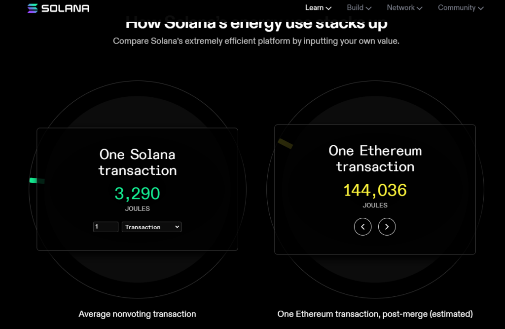 Transacción de Solana comparada con la transacción de Ethereum posterior a la fusión.