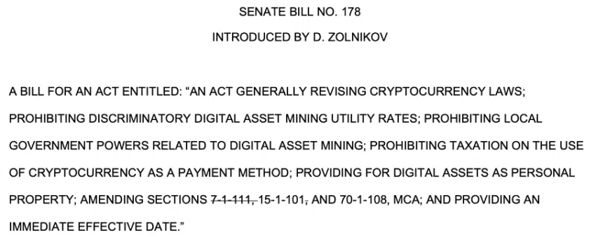 Proyecto de Ley del Senado No.  178 presentado por el Senador Daniel Zolnikov Fuente: leg.mt.gov