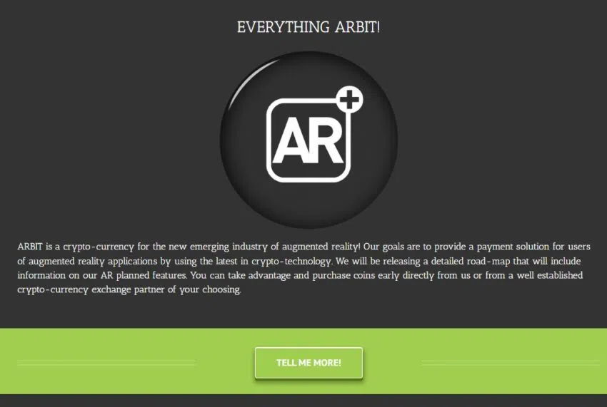 Página de inicio de ARbit: aumentar