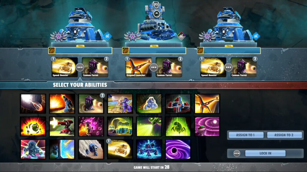 pantalla de selección de habilidades para Spider Tanks