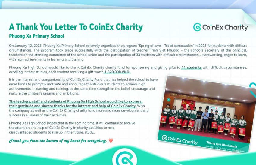 CoinEx Charity organiza obras de caridad en la escuela secundaria Phuong Xa – CoinLive