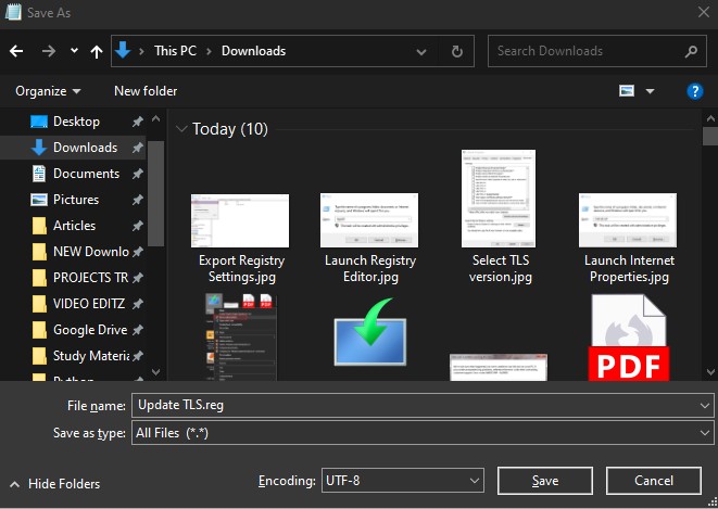 Save Notepad File with reg extension