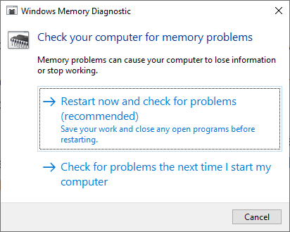 herramienta de diagnóstico de memoria de Windows