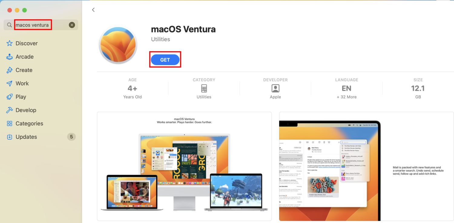 Get macOS from app store