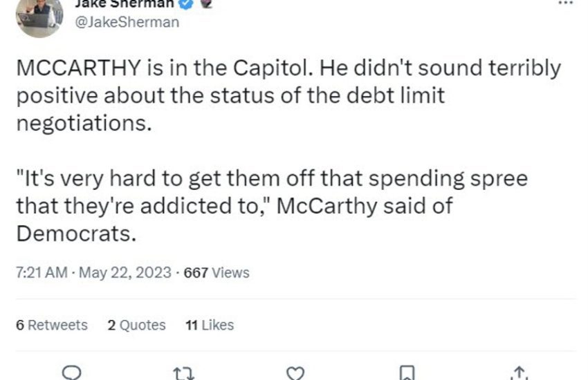 McCarthy no es positivo por encima de las negociaciones del límite de deuda