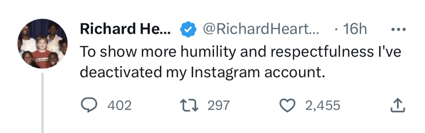 El tuit de Richard Heart