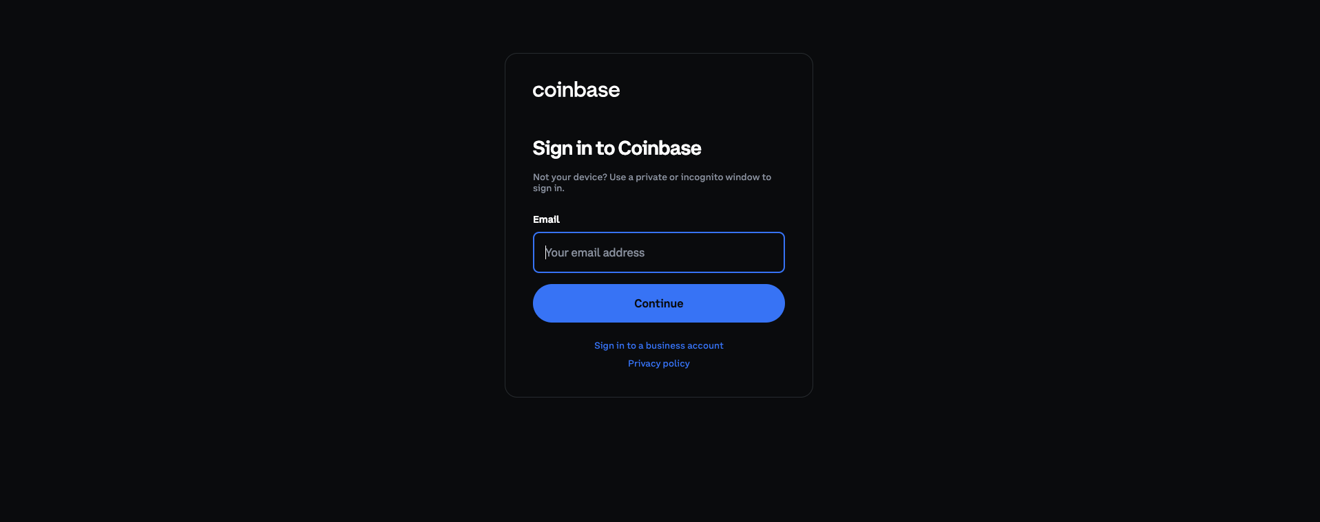 Página de inicio de sesión de Coinbase