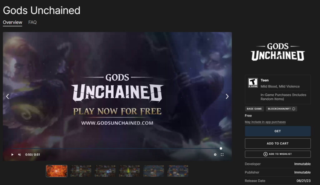 Gods Unchained en Epic Games Store