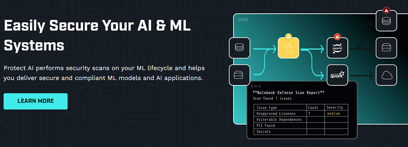 A website with the words easily secure your ai 4 ml systems.