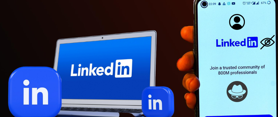 A person is holding up a phone with a linkedin logo on it.