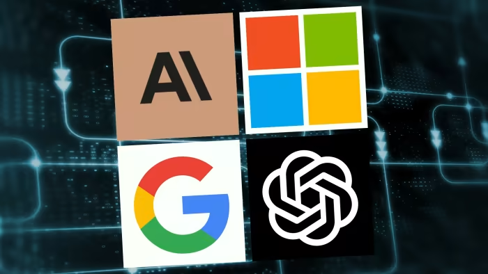 The logos of google, microsoft, and ai.