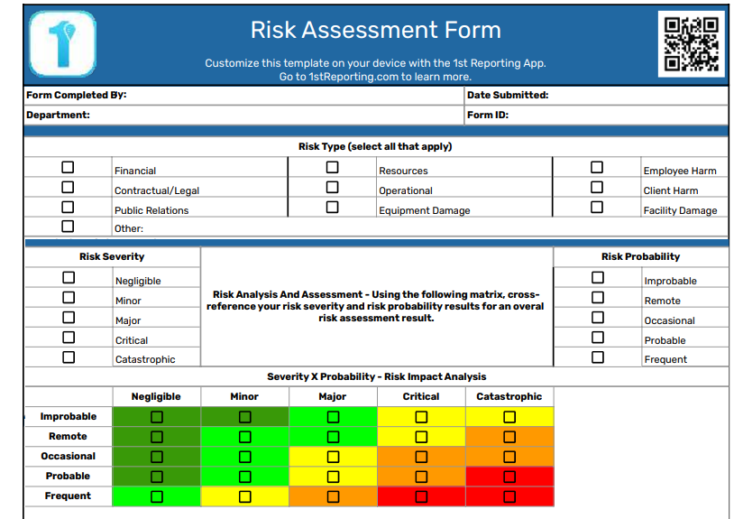 An example of a risk assessment form.
