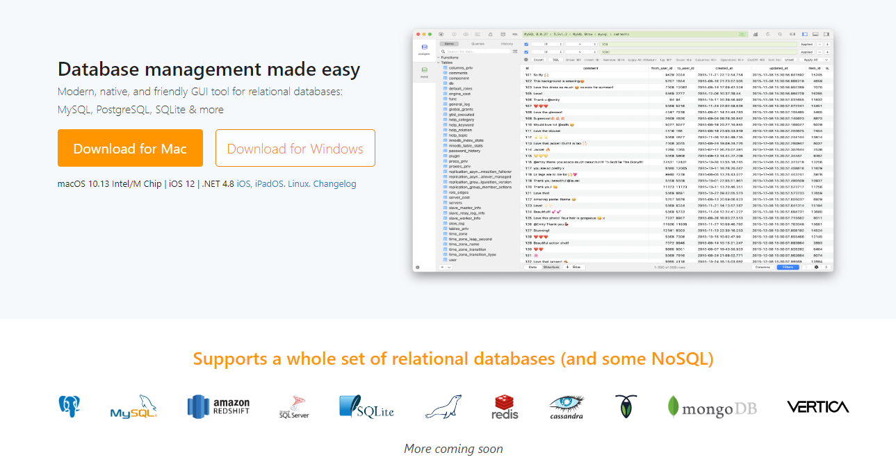 The homepage of a website with the words,'database management made easy'.