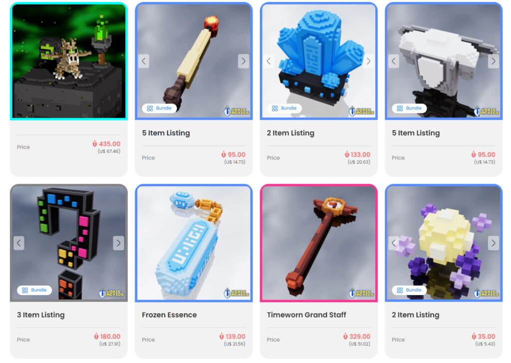 a few of the items available in the Voxies marketplace