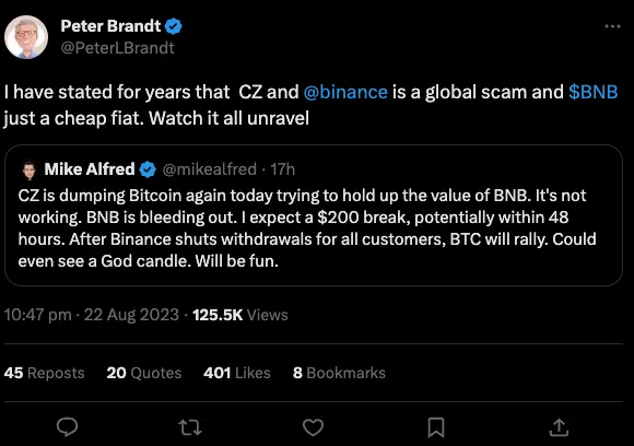     Peter Brandt llama a Binance una estafa global