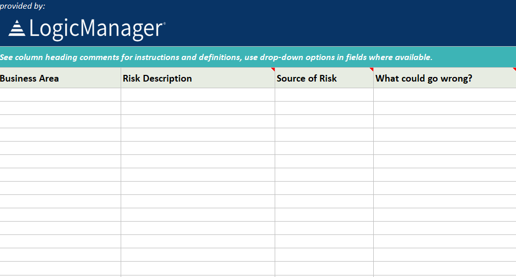 A spreadsheet with the word log manager on it.