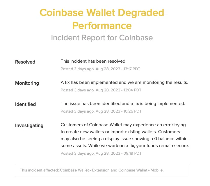 Coinbase ha confirmado que ha resuelto los problemas con el inicio de sesión y los saldos de Wallet.