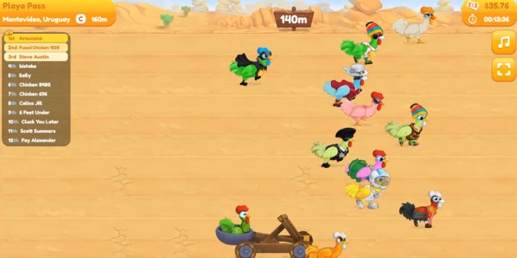 una captura de pantalla de la carrera Chicken Derby