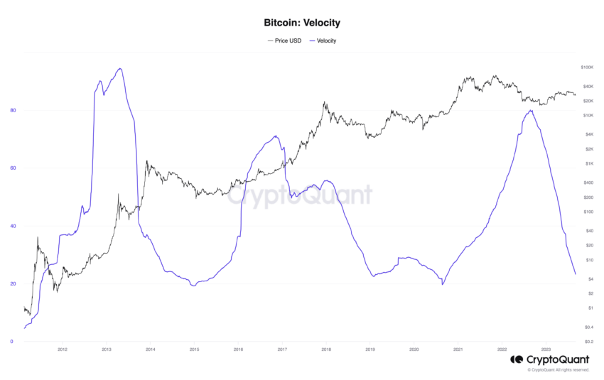 Velocidad de los precios de Bitcoin.  Fuente: CriptoQuant