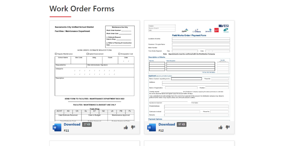 Printable Work Order Templates TemplateLab