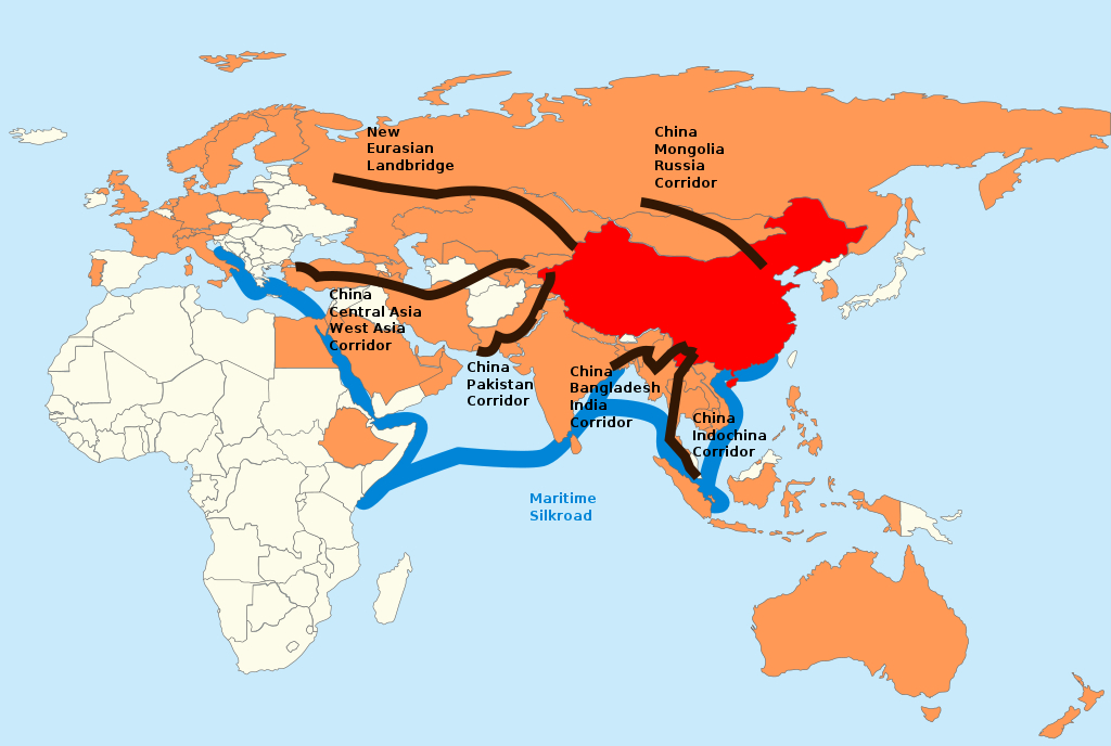 Un mapa mundial que muestra el progreso de la iniciativa Un Cinturón, Una Ruta de China en 2017.