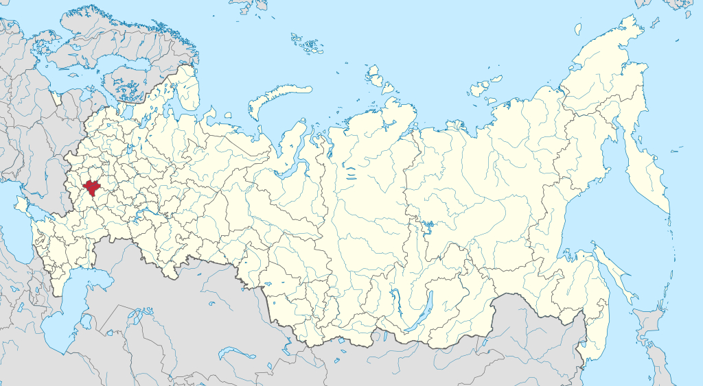 Un mapa de Rusia, con el Óblast de Lipetsk sombreado en rojo.