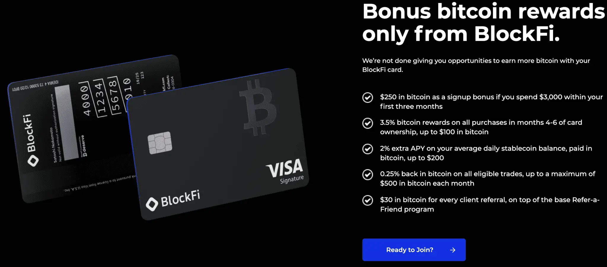 Bonificaciones de la página de inicio de tarjetas de crédito de BlockFi