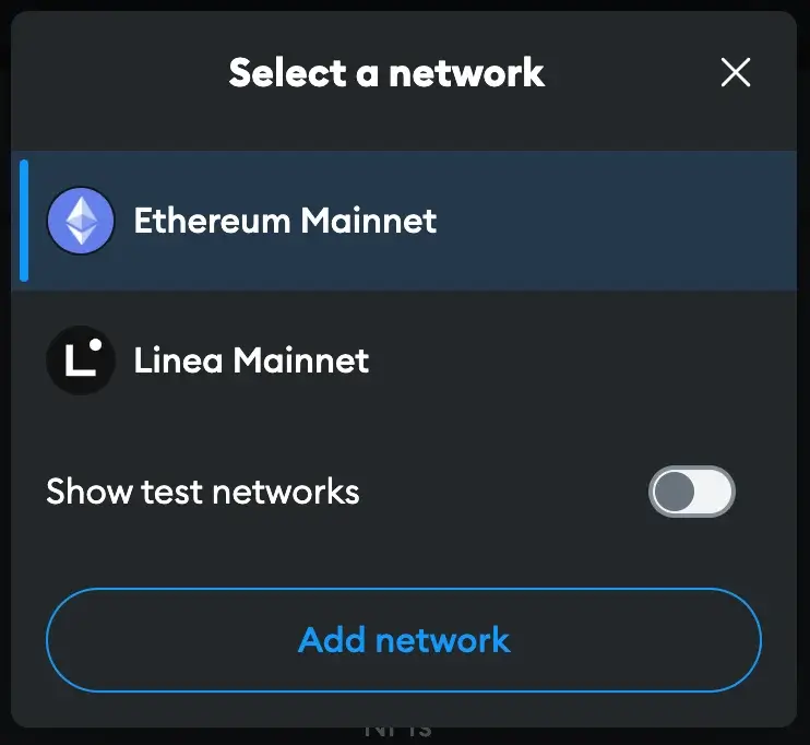 Seleccione la red principal de Ethereum