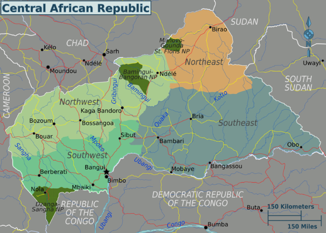 Un mapa de la República Centroafricana.