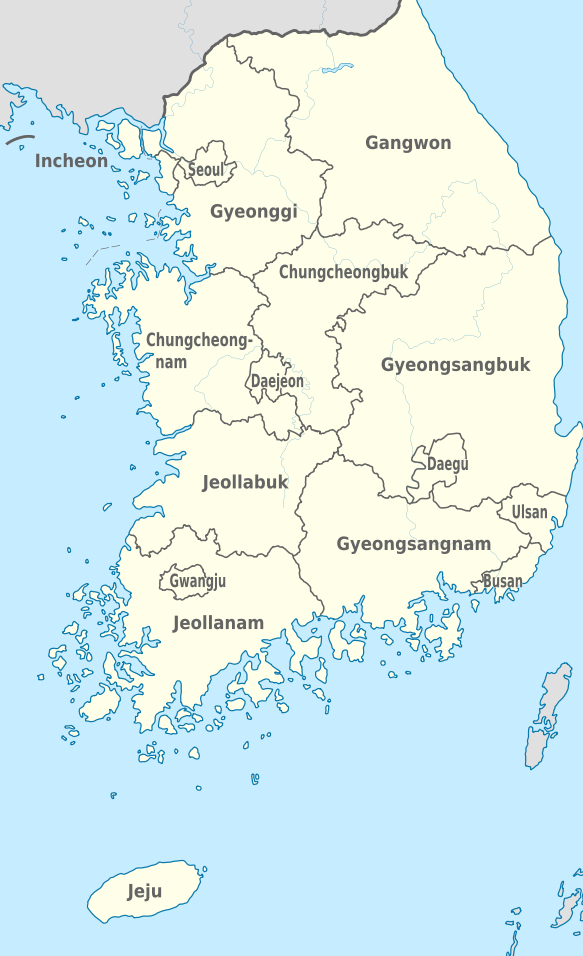 Un mapa de Corea del Sur.