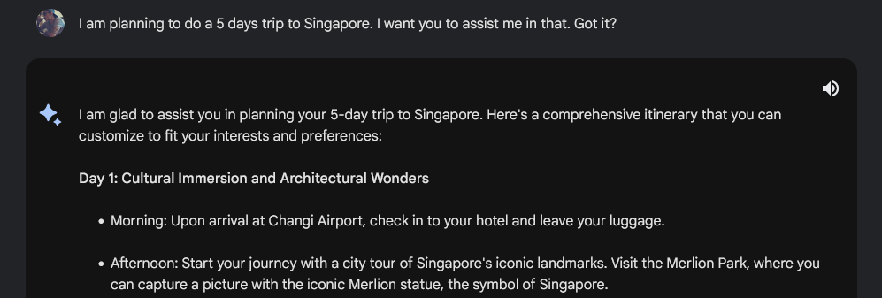 Bard-creating-Itinerary-for-my-Singapore-Trip
