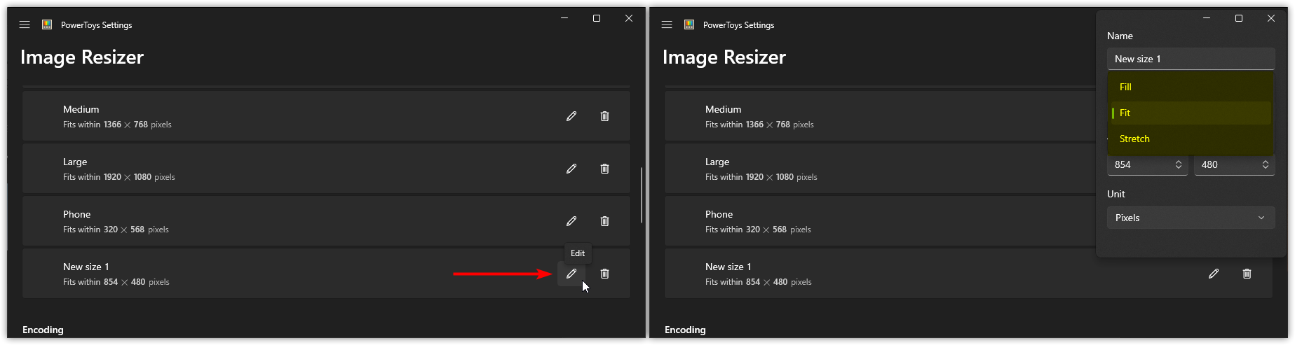 Customise new preset in Image resizer PowerToys