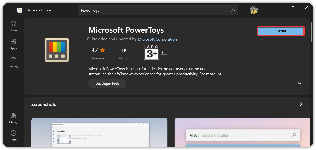 Install PowerToys using Microsoft Store