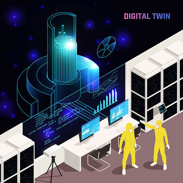 Digital Twin Technology Isometric Composition